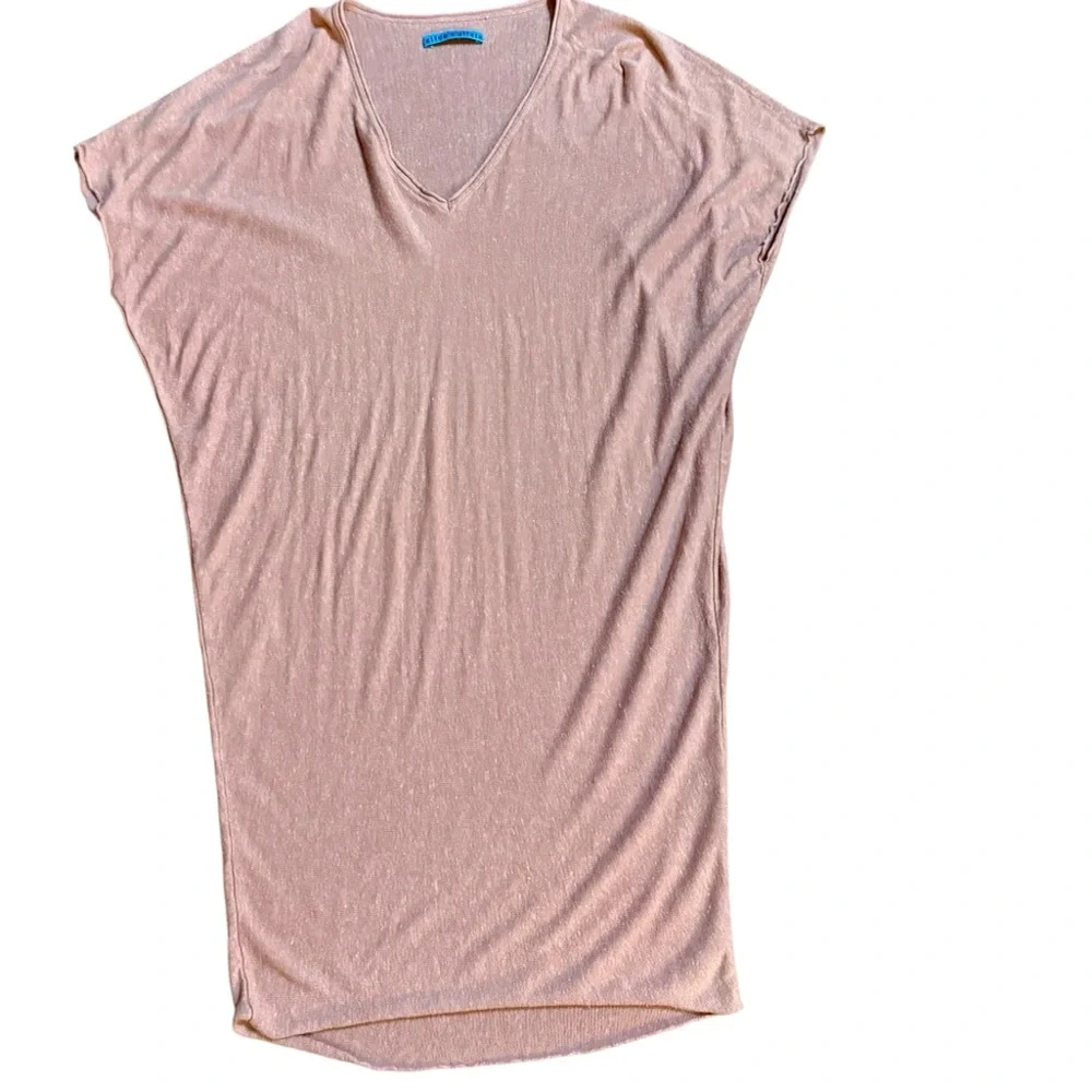 Alice + Olivia Blush Pink Oversized V-Neck Tee‎ Top Soft & Chic Linen Blend Sz L - Picture 4 of 9
